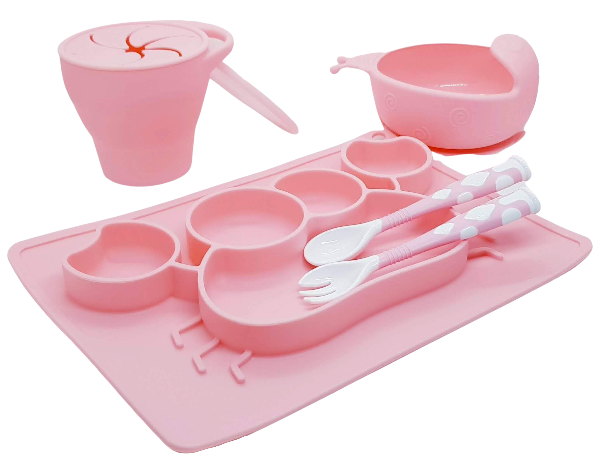 Set de plato vaso y cubiertos para bebés de auto  rosado 